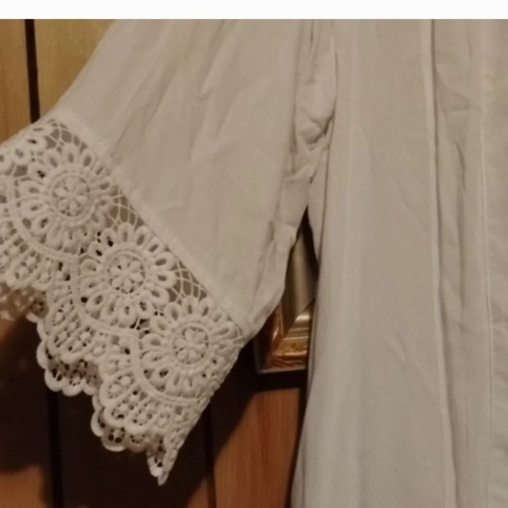 Notations White Crochet Trim Open Front Jacket - Picture 2 of 6